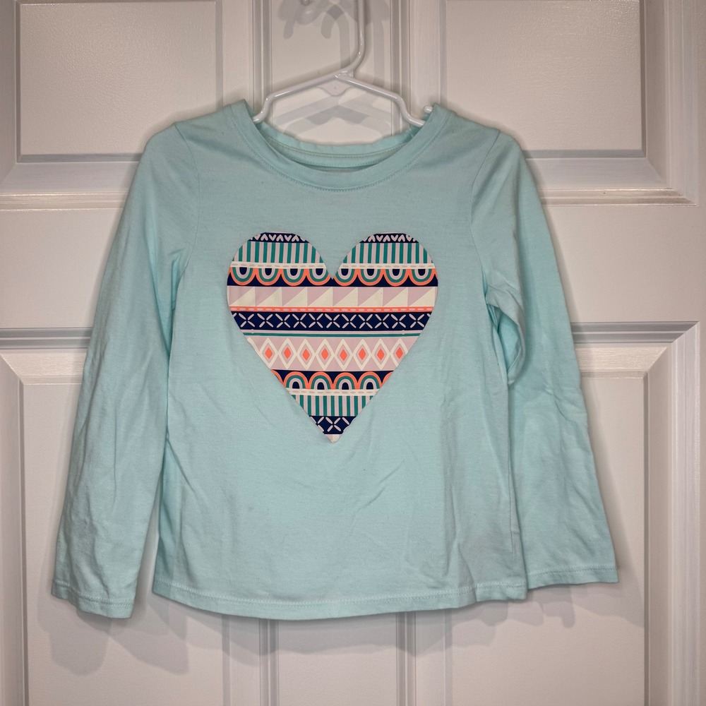 Cat Jack Kids Girls Long Sleeve T Shirt Aqua Heart Graphic Size 4T